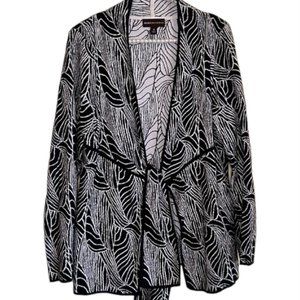 💐🌷Dana Buchman Black & White Print Tie-Front Cardigan Jacket Size M EUC